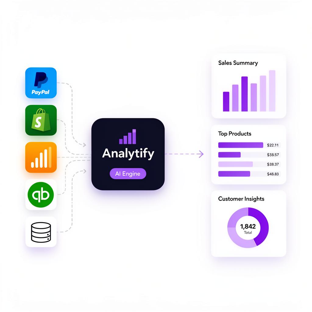 Analytify AI engine connecting business tools to dashboards
